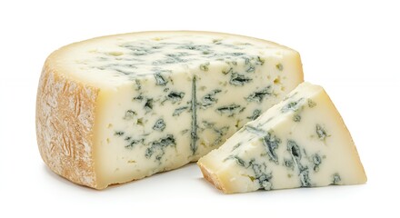 Serving of Cheese Wedge with Blue Marbling Isolated
