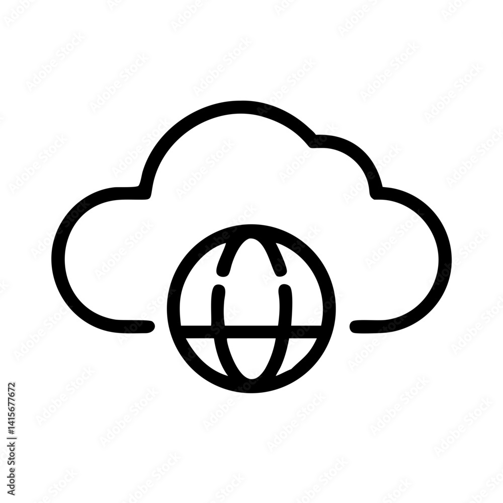 Aufkleber flat stroke cloud hosting icon for apps and websites, global data storage, internet services, networ