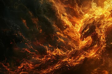 Aerial view of a raging wildfire engulfing a hillside, burning trees and spreading across the landscape, The crackle and roar of the inferno consuming everything in its path