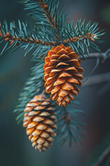 Realistic Pine Cones on a Branch in Artistic Style