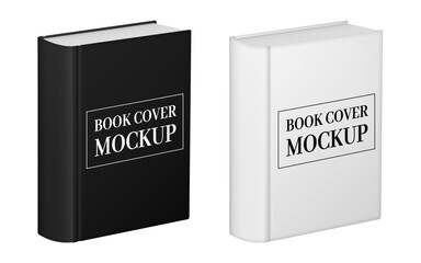 Mockup of black and white book covers. Upper cover and spine, side view. Book layout. Top cover. Hardcover
