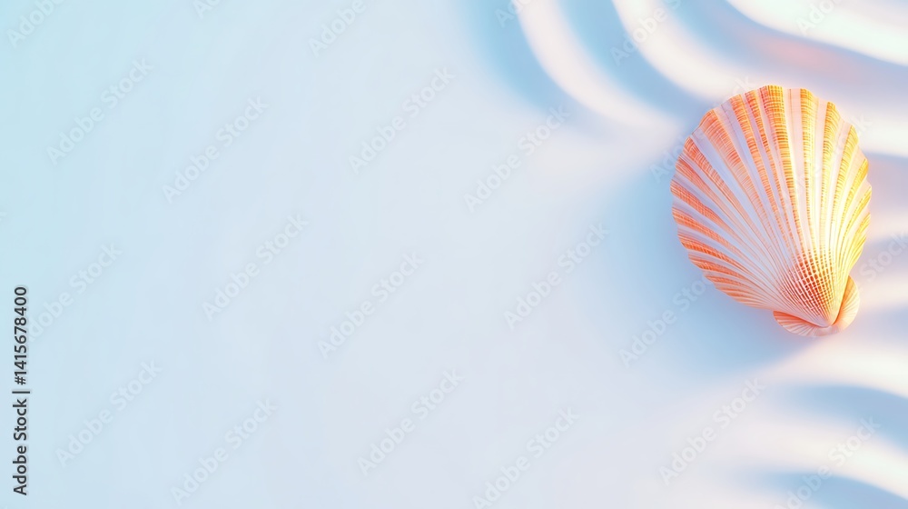 Poster delicate seashell on soft sandy surface with gentle waves and subtle light play