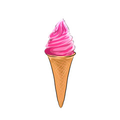 illustration of strawberry flavored ice cream cone without background