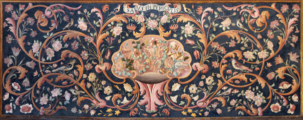 Perugia - The stone baroque mosaic (pietra dura) on the side altar (palioto) in the church Chiesa di San Domenico