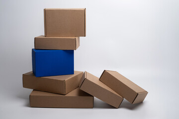 Brown paper box. Cardboard box isolated on white background. Place for text. Gift box 