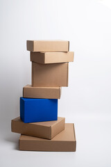 Brown paper box. Cardboard box isolated on white background. Place for text. Gift box 