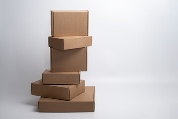 Brown paper box. Cardboard box isolated on white background. Place for text. Gift box 