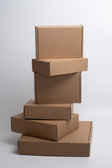 Brown paper box. Cardboard box isolated on white background. Place for text. Gift box 