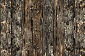 A close-up of aged and weathered wood planks with knots, nail heads, and natural patterns, A realistic depiction of aged and weathered wood in a seamless pattern