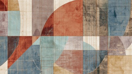 Fototapeta premium Abstract Retro Geometric Pattern with Vintage Colors and Textured Blocks
