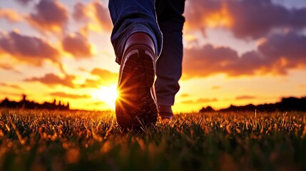 Walking towards the sunset field nature photography evening low angle journey of hope
