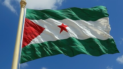 Djiboutian Flag Waves Proudly Against Blue Sky