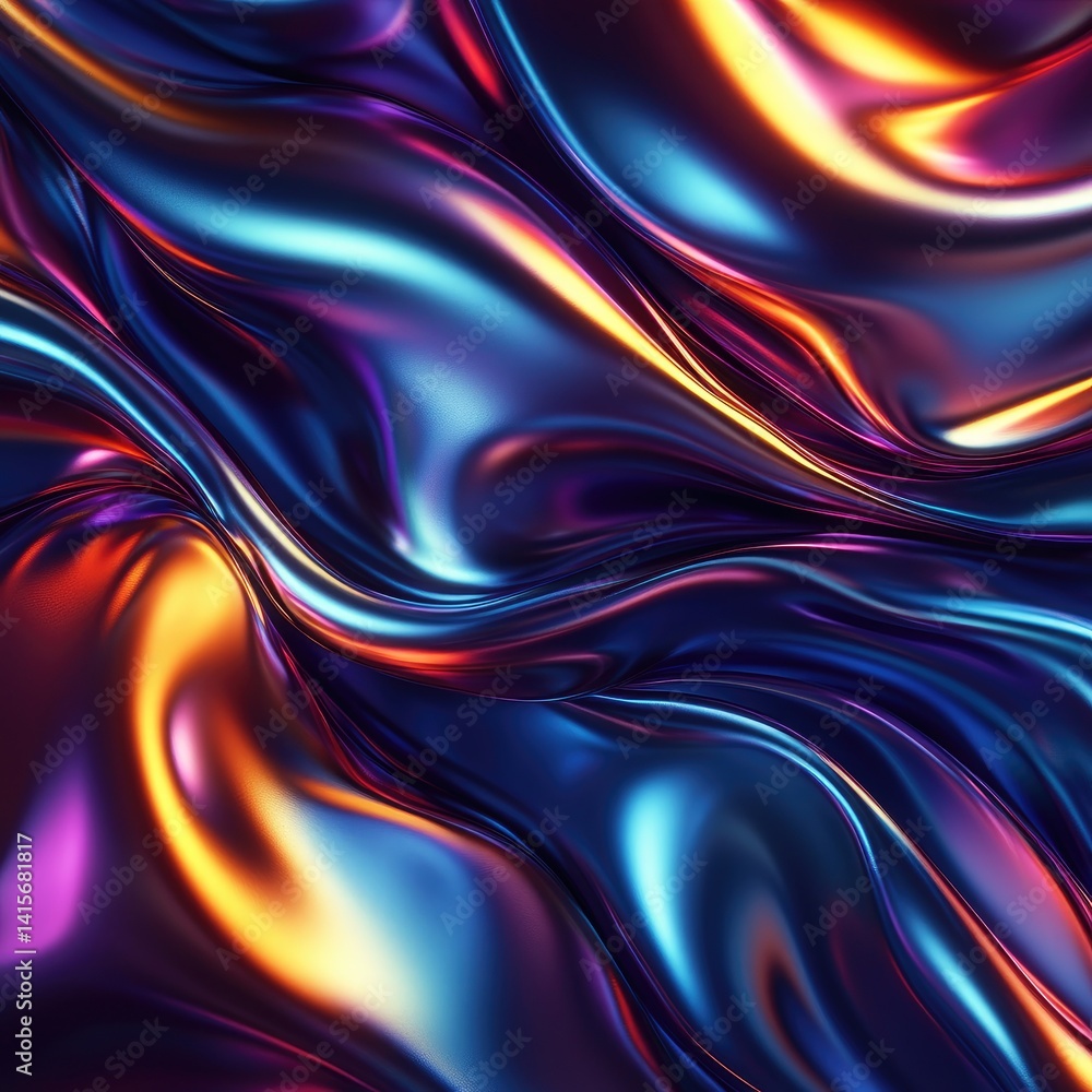 Poster dynamic flow of colorful metallic textures abstract art digital creation vibrant environment close-u