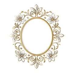 Elegant Floral Decorative Frame with White Flowers and Gold Accents for Art Display