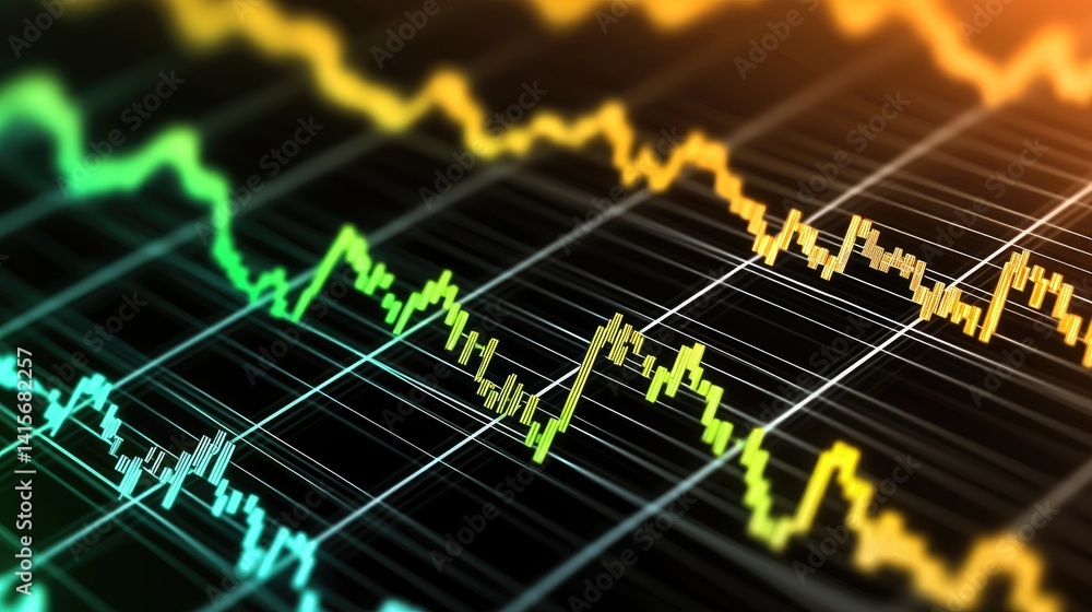 Aufkleber analyzing market trends financial data visualization graph analysis digital environment close-up vie