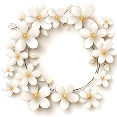 Obraz premium Elegant white floral wreath with delicate petals and circular empty space design