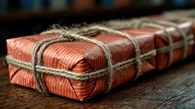 Rustic wrapped gift package tied with twine vintage style