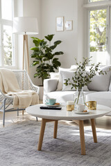 white coffee table in a sunlit living room