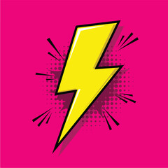 bold pop art style vector of yellow lightning bolt with halftone burst on pink background
