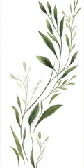 Fototapeta premium Elegant watercolor green leaves illustration on white background, perfect for natural-themed designs.