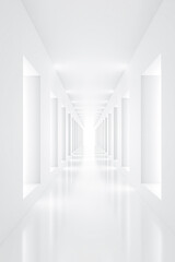 Fototapeta premium long bright white corridor with evenly spaced recesses on either side