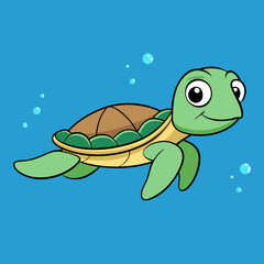 Turtle Swimming Underwater Smiling Cartoon Vector Design


