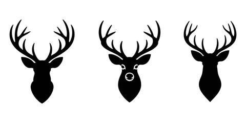 Set of deer heads with horns, Set of stag silhouette male deer vector icon, deer head silhouette vector illustration, Deer Head Black Silhouette Vector Illustration. Elegant deer head silhouettes.