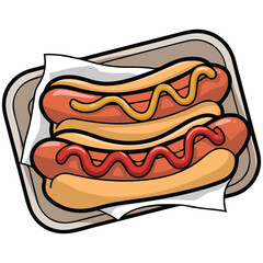 grilled hotdogs mustard ketchup plate isolated vector illustration on white background