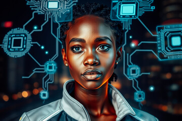 Cyberpunk Woman with Futuristic Interface