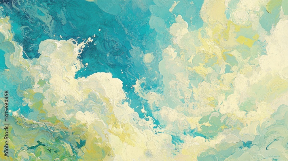 Poster abstract seascape with dynamic clouds.