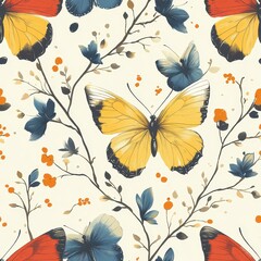 Seamless pattern of butterflies, soft and dreamy colors