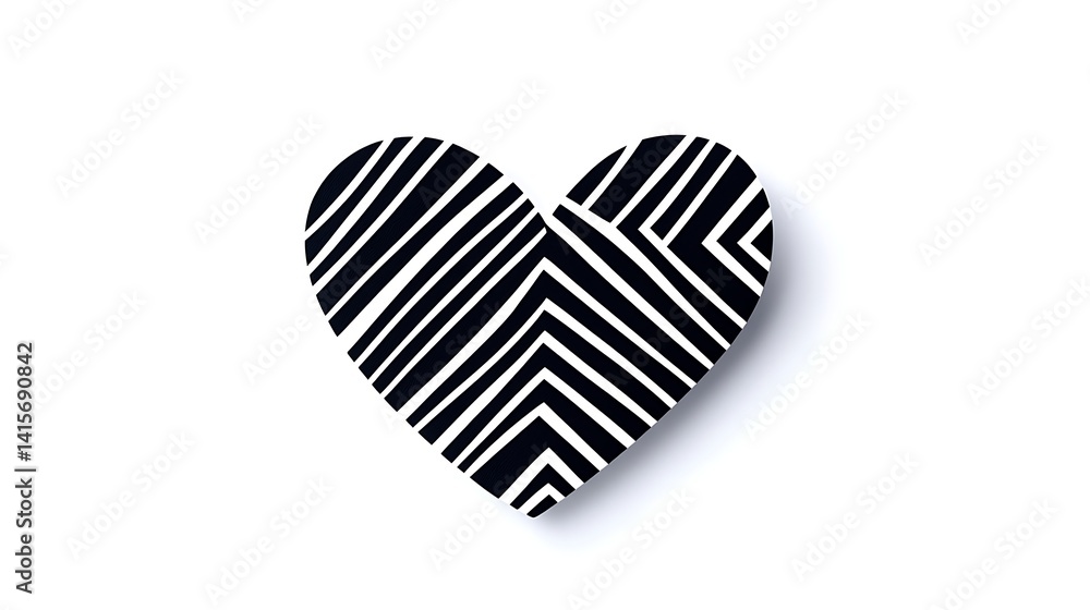 Poster heart shape with abstract black and white stripe patterns for creative designs