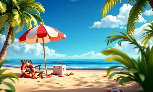 Tropical Cartoon Beach Paradise | Vibrant Summer Holiday 2D Animation | 4K Vector Scene

