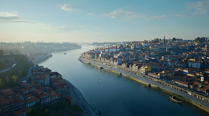 Fototapeta premium Aerial View Of Porto City With River Douro At Sunset