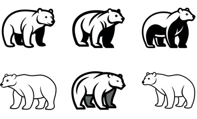 Simple Black and White Polar Bear Silhouettes for Graphic Design