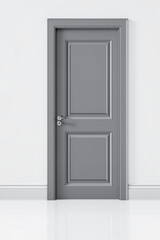 gray paneled door against a white wall