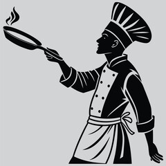 Obraz premium Chef holding a pan image silhouette design vector art and illustration
