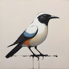 Bird Painting Isolated Animal on Gray Background - Oil Painting Art