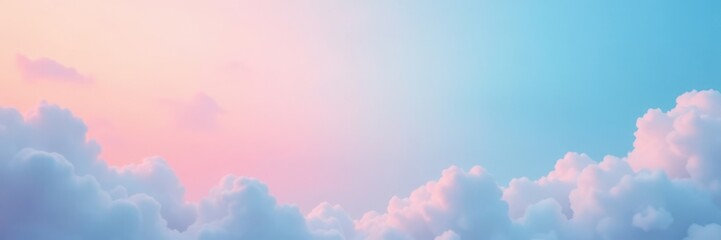 Soft pink to blue gradient background with fluffy white clouds and pastel sunset hues , clouds, sky