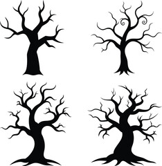Set of Spooky Dead Trees Silhouettes for Halloween and Horror Themes