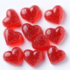 Obraz premium Nine red heart shaped gummy candies arranged isoleted on white background