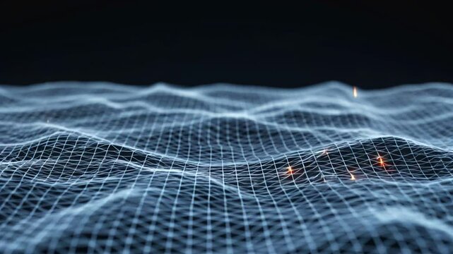 Abstract digital waves in blue grid on dark background  
