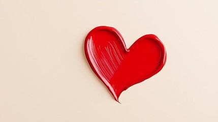 Red Heart Shape Created with Paint on Light Beige Background for Artistic Context