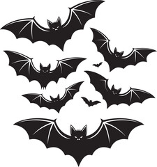 Naklejka premium Halloween bat and bats set silhouette vector illustration isolated On Transparent Background