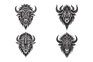 Tribal Buffalo Head Vector Art Fierce Bison Tattoo Style Designs