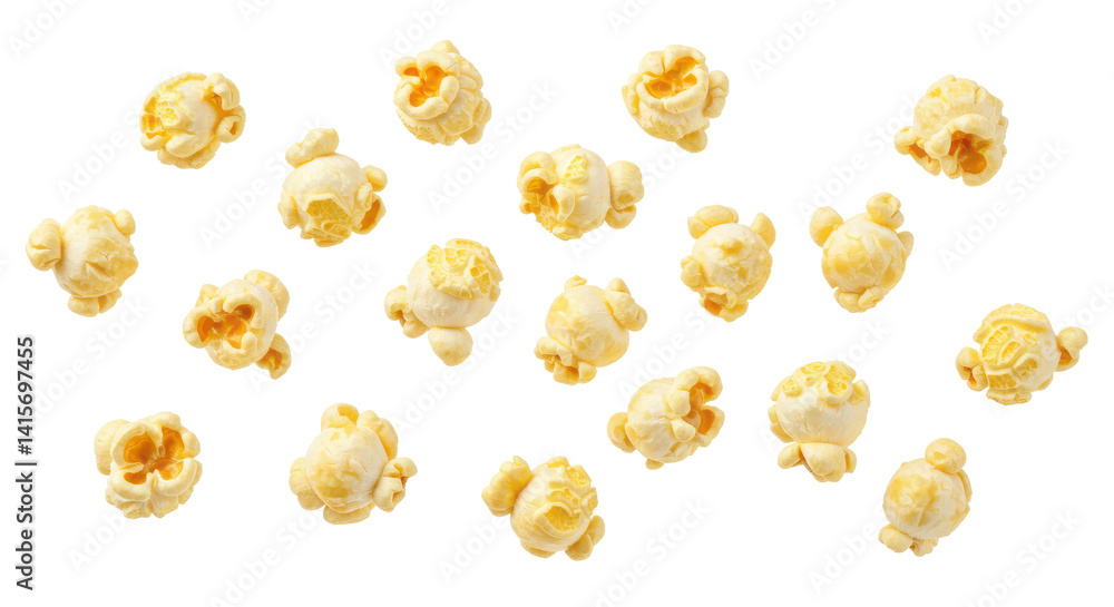 Aufkleber scattered popcorn pieces on a black background creating a pattern of delicious movie snacks floating