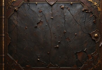 Antique book cover showcasing aged leather and ornate metal details