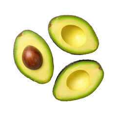Fresh avocado slices isolated on transparent background.