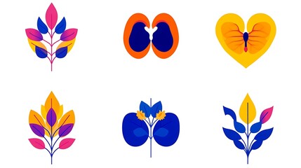 Colorful Illustration of Plant Shapes and Organ Icons for Creative Design Projects