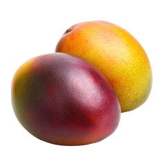 Two plums, one red-purple, one yellow-orange, close-up